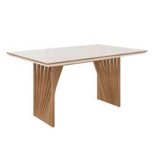 Mesa de Jantar Anny 160x90 cm Off White com Base de Madeira Mel - D'Rossi