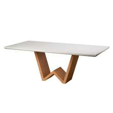 Mesa de Jantar Valentina 220x110 cm Off White com Base de Madeira Cinamomo - D'Rossi