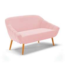Namoradeira 02 Lugares Giovana Suede Rosa Bebê Pés Palito Castanho - D'Rossi