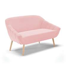 Namoradeira 02 Lugares Giovana Suede Rosa Bebê Pés Palito Natural - D'Rossi