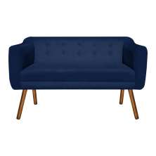 Namoradeira 02 Lugares Julia Suede Azul Marinho 140 cm Pés Palito Castanho D'Rossi