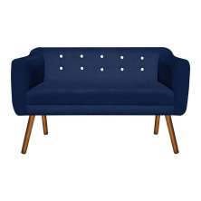 Namoradeira 02 Lugares Julia Suede Azul Marinho com Strass Pés Palito Castanho D'Rossi