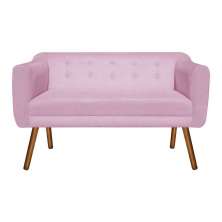 Namoradeira 02 Lugares Julia Suede Rosa Bebê Pés Palito Castanho D'Rossi