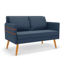 Namoradeira 02 Lugares Mari Suede Azul Marinho Pés Palito Castanho - D'Rossi