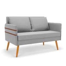 Namoradeira 02 Lugares Mari Suede Cinza Pés Palito Castanho - D'Rossi