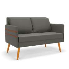 Namoradeira 02 Lugares Mari Suede Grafite Pés Palito Castanho - D'Rossi