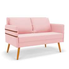 Namoradeira 02 Lugares Mari Suede Rosa Bebê Pés Palito Castanho - D'Rossi