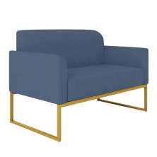 Namoradeira 02 Lugares Marisa Suede Azul Marinho Base Industrial Metálica Dourado D'Rossi