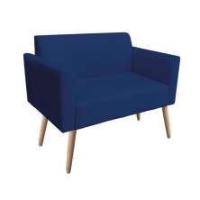 Namoradeira 02 Lugares Marisa Suede Azul Marinho Pés Palito Natural D'Rossi