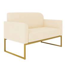 Namoradeira 02 Lugares Marisa Suede Bege Base Industrial Metálica Dourado D'Rossi