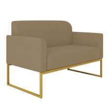 Namoradeira 02 Lugares Marisa Suede Marrom Rato Base Industrial Metálica Dourado D'Rossi
