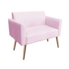 Namoradeira 02 Lugares Marisa Suede Rosa Bebê Pés Palito Natural D'Rossi