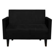 Namoradeira Jade 02 Lugares Suede Preto Pés Chanfrado Tabaco - D'Rossi