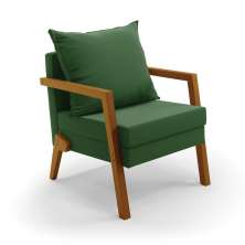 Poltrona Alice Suede Verde Base de Madeira - D'Rossi