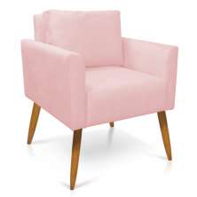 Poltrona Aline Suede Rosa Bebê Pés Palito Castanho - D'Rossi