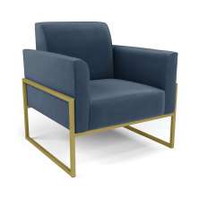 Poltrona Base Industrial Alta Dourado Marisa Suede Azul Marinho D03 - D'Rossi