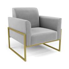 Poltrona Base Industrial Alta Dourado Marisa Suede Cinza D03 - D'Rossi