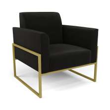 Poltrona Base Industrial Alta Dourado Marisa Suede Preto D03 - D'Rossi