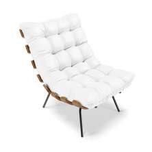 Poltrona Costela Corino Branco Base Metálica Preto - D'Rossi
