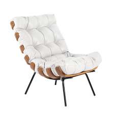 Poltrona Costela Couro Branco Base de Metal - D'Rossi