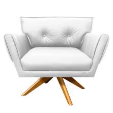 Poltrona Decorativa Anitta Corino Branco Base Madeira MA30 - D'Rossi