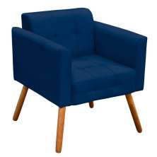 Poltrona Elisa Suede Azul Marinho Pés Palito Castanho D'Rossi