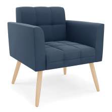 Poltrona Elisa Suede Azul Marinho Pés Palito Natural - D'Rossi