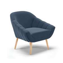 Poltrona Giovana Suede Azul Marinho Pés Palito Natural - D'Rossi