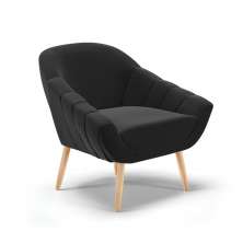 Poltrona Giovana Suede Preto Pés Palito Natural - D'Rossi
