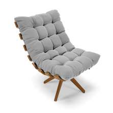 Poltrona Giratória Costela Suede Cinza Base Madeira MA25 - D'Rossi