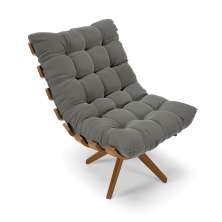 Poltrona Giratória Costela Suede Grafite Base Madeira MA25 - D'Rossi