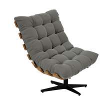 Poltrona Giratória Costela Suede Grafite Base Metálica Preto - D'Rossi