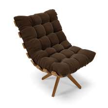 Poltrona Giratória Costela Suede Marrom Base Madeira MA25 - D'Rossi