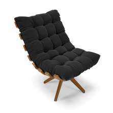 Poltrona Giratória Costela Suede Preto Base Madeira MA25 - D'Rossi
