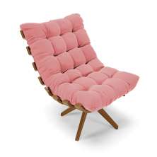 Poltrona Giratória Costela Suede Rosê Base Madeira MA25 - D'Rossi