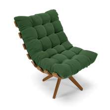 Poltrona Giratória Costela Suede Verde Base Madeira MA25 - D'Rossi