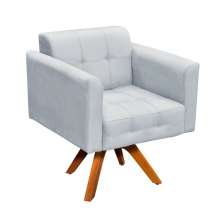 Poltrona Giratória Elisa Suede Cinza Base Madeira MM30 D'Rossi