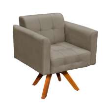 Poltrona Giratória Elisa Suede Marrom Rato Base Madeira MM30 D'Rossi