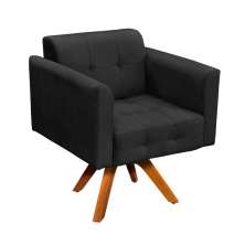 Poltrona Giratória Elisa Suede Preto Base Madeira MM30 D'Rossi