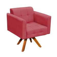 Poltrona Giratória Elisa Suede Rose Base Madeira MM30 D'Rossi