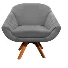Poltrona Giratória Giovana Suede Grafite Base Madeira MM30 D'Rossi