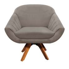 Poltrona Giratória Giovana Suede Marrom Rato Base Madeira MM30 D'Rossi