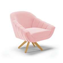 Poltrona Giratória Giovana Suede Rosa Bebê Base Madeira MA30 - D'Rossi