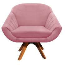 Poltrona Giratória Giovana Suede Rose Base Madeira MM30 D'Rossi