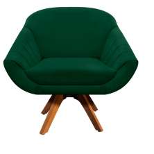 Poltrona Giratória Giovana Suede Verde Base Madeira MM30 D'Rossi