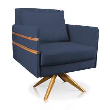 Poltrona Giratória Mari Suede Azul Marinho Base de Madeira MA30 - D'Rossi