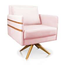 Poltrona Giratória Mari Suede Rosa Bebê Base de Madeira MA30 - D'Rossi