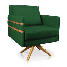 Poltrona Giratória Mari Suede Verde Base de Madeira MA30 - D'Rossi