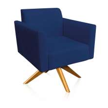 Poltrona Giratória Marisa Suede Azul Marinho Base Madeira MA30 D'Rossi