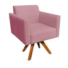 Poltrona Giratória Marisa Suede Rose Base Madeira MM30 D'Rossi